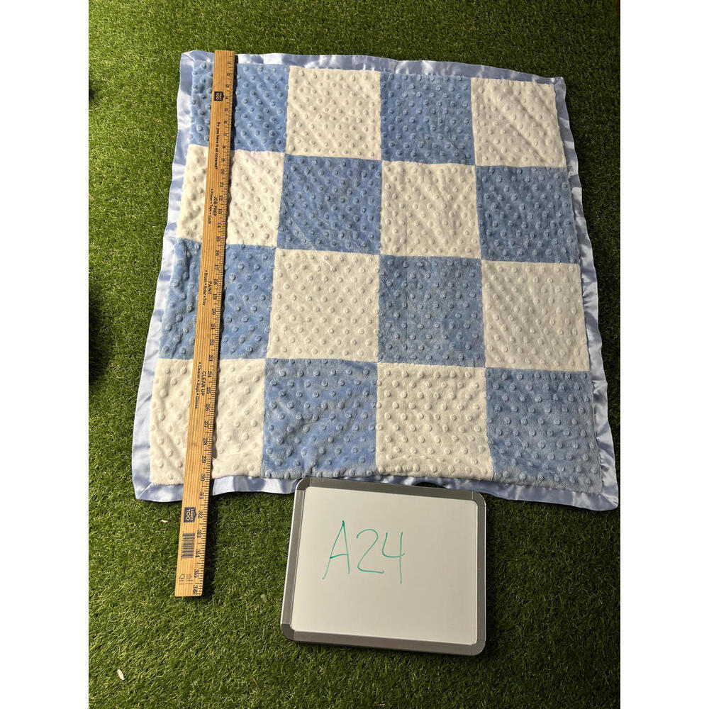 CoCaLo Swiss Dot Baby Blanket Minky Satin Border Baby Blue‎ White
